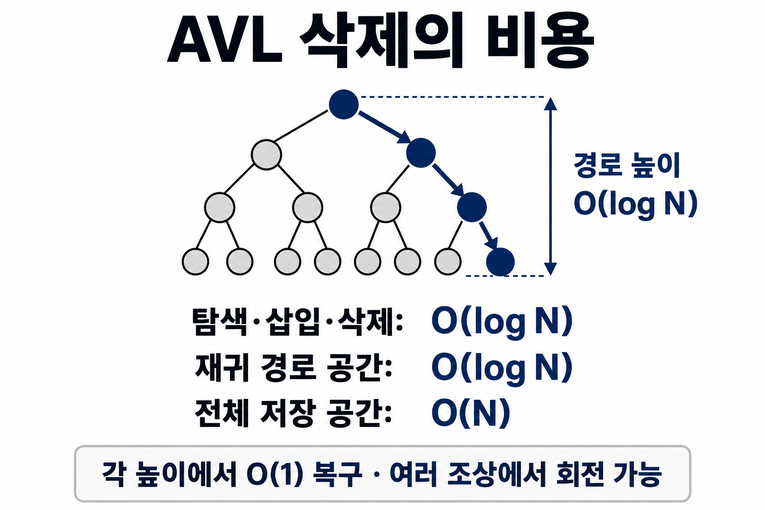 AVL의 루트에서 잎까지 경로와 로그 시간 및 공간 비용