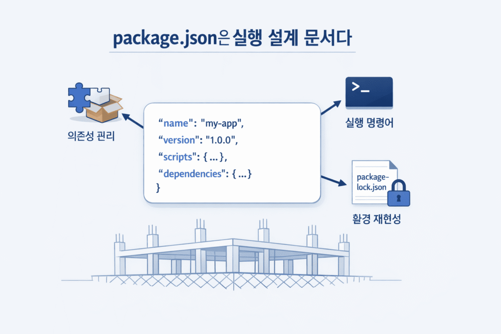 package.json과 실행 흐름을 설명하는 이미지