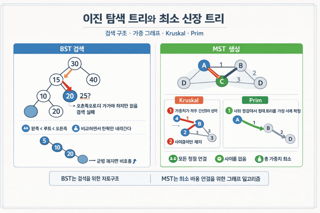 이산수학 트리 정리: 트리, 이진 트리, BST, MST 쉽게 이해하기 2 ChatGPT Image 2026년 3월 16일 오전 11 40 44