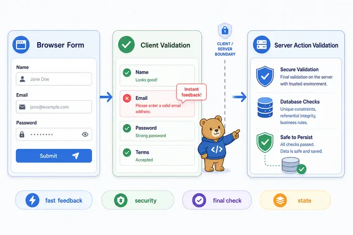 Server Actions와 React Hook Form의 역할 차이 설명 이미지