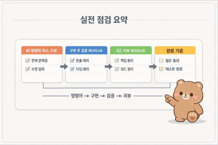 바이브 코딩 주의사항: AI 코딩 전 확인할 코드 품질 기준 적용 흐름을 설명하는 두 번째 본문 이미지