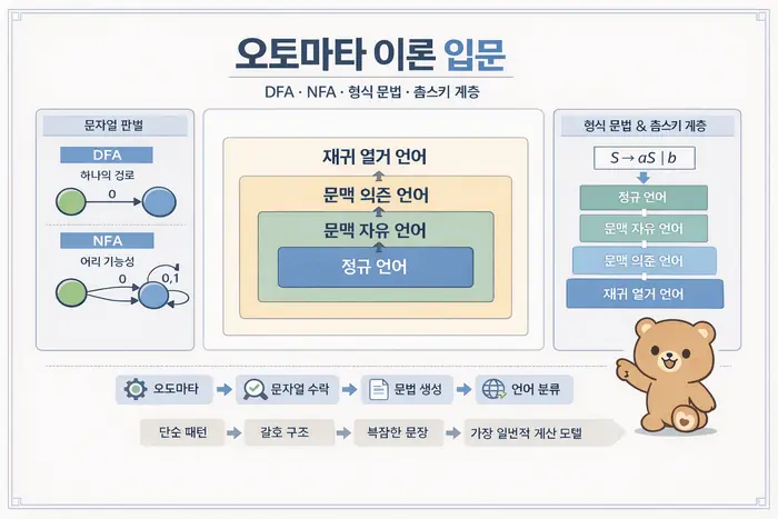 오토마타 이론 쉽게 이해하기: DFA NFA와 형식 문법 기준 대표 이미지