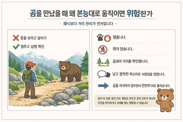 곰 만났을 때 대처법: 등산 중 안전하게 행동하는 기준 핵심 개념을 설명하는 첫 번째 본문 이미지