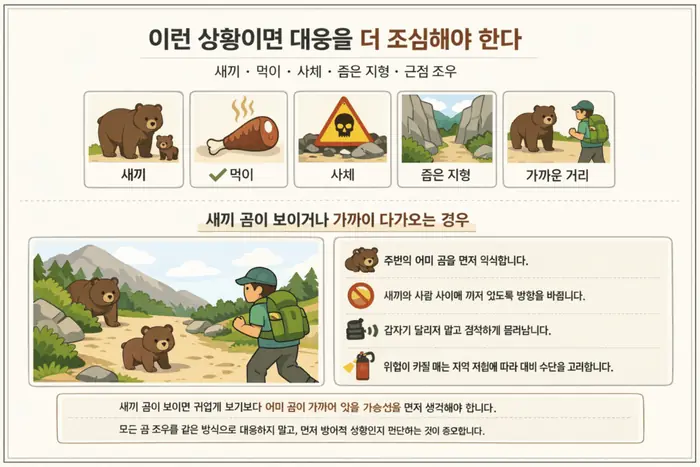 곰 만났을 때 대처법: 등산 중 안전하게 행동하는 기준 적용 흐름을 설명하는 두 번째 본문 이미지
