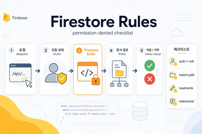 Firebase permission-denied 오류 해결: Firestore Rules 체크리스트를 설명하는 기술 블로그 대표 이미지