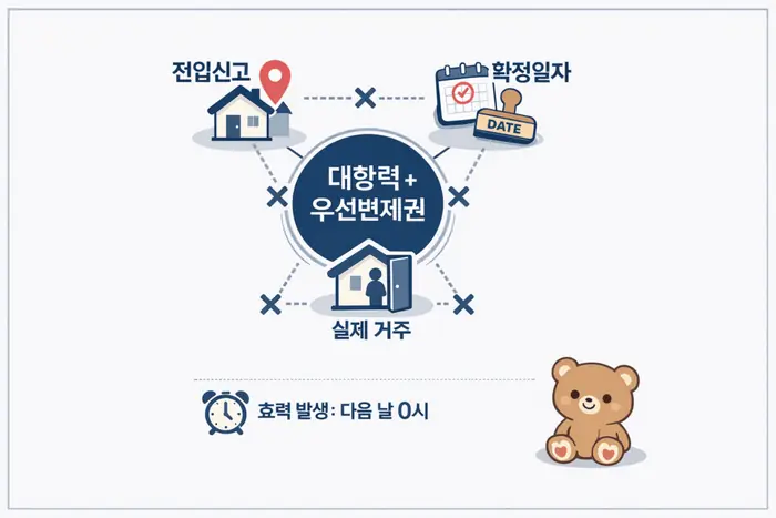 확정일자 전입신고 차이: 전세 보증금 보호 기준 적용 흐름을 설명하는 두 번째 본문 이미지