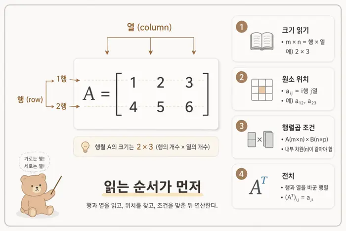 행렬 읽는 법 쉽게 이해하기: 행과 열 연산 가우스 소거법 적용 흐름을 설명하는 두 번째 본문 이미지