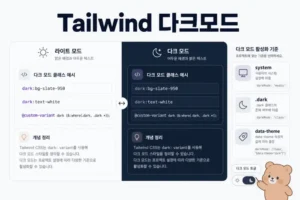 Tailwind CSS dark variant와 다크 모드 구현 기준을 설명하는 카드형 인포그래픽
