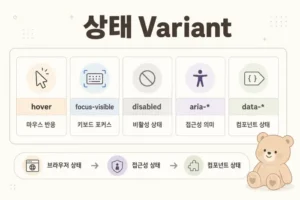 Tailwind CSS 상태 variant hover focus-visible disabled aria data 사용 기준을 정리한 카드형 인포그래픽