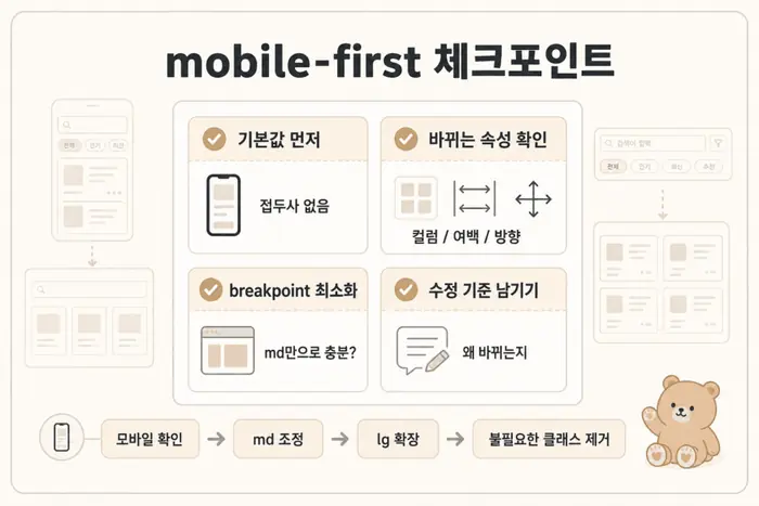 Tailwind CSS 반응형 레이아웃 작성 시 확인할 mobile-first 체크포인트 정리 이미지