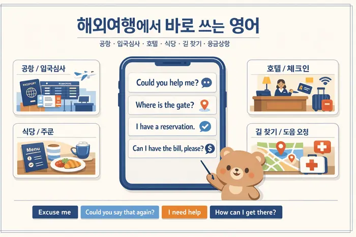 해외여행 영어 표현: 공항 호텔 식당에서 바로 쓰는 문장 대표 이미지