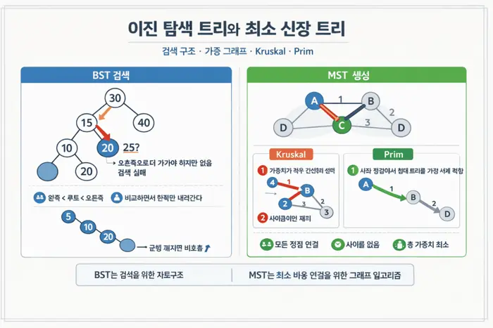 트리 구조 쉽게 이해하기: 이진 트리 BST MST 차이 적용 흐름을 설명하는 두 번째 본문 이미지