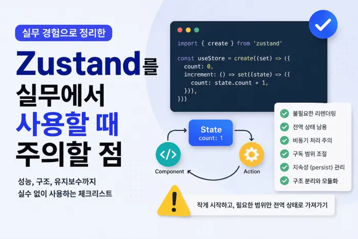 Zustand store가 UI 상태와 서버 상태를 함께 담으며 복잡해지는 흐름을 보여주는 구조도