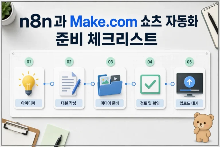 n8n과 Make.com으로 연결된 쇼츠 자동화 준비 파이프라인
