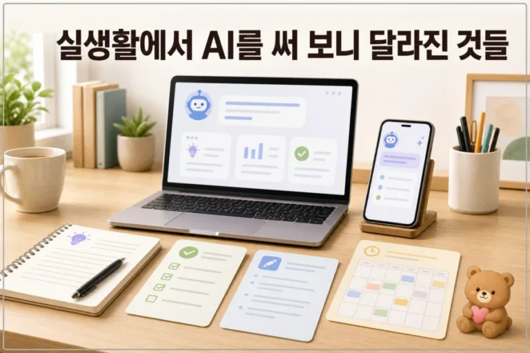 일상 공간에서 노트북과 스마트폰으로 AI를 활용하는 모습