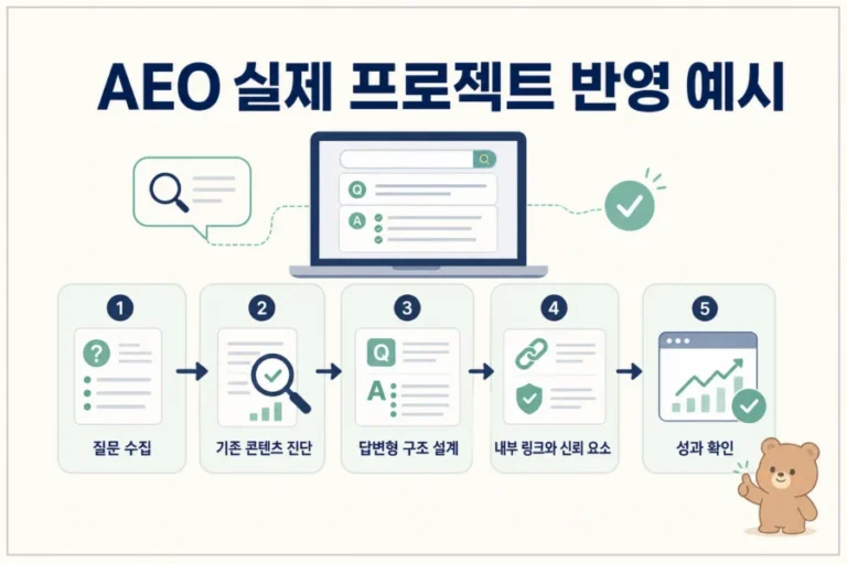 AEO 프로젝트에서 질문 수집부터 답변형 콘텐츠 구조 개선까지 이어지는 전체 흐름
