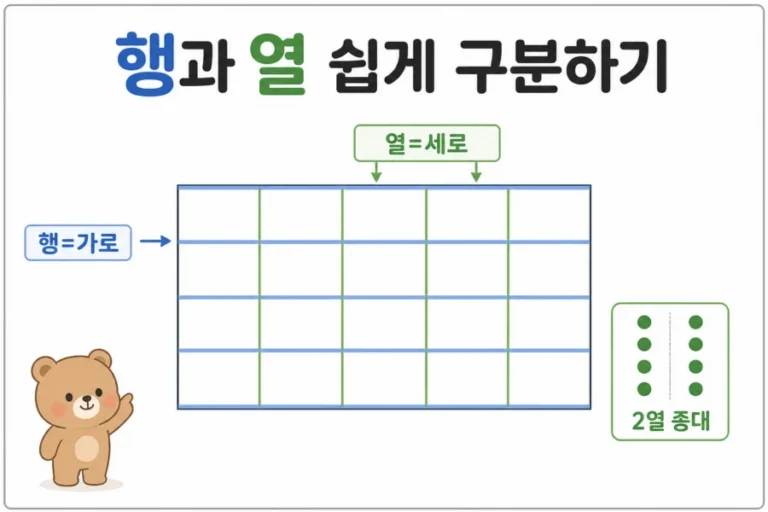 행과 열의 방향을 한눈에 보여주는 표 예시