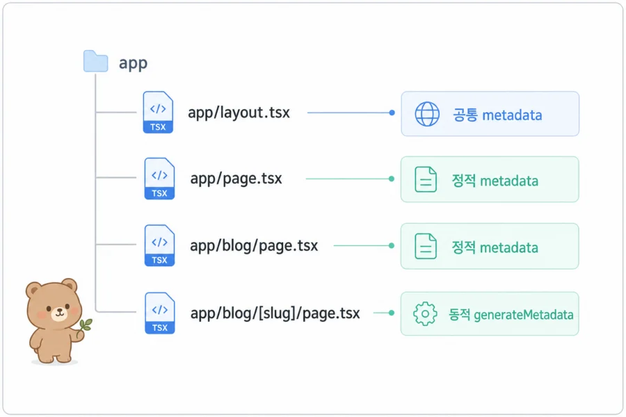 Next.js App Router metadata 선언 위치 구조