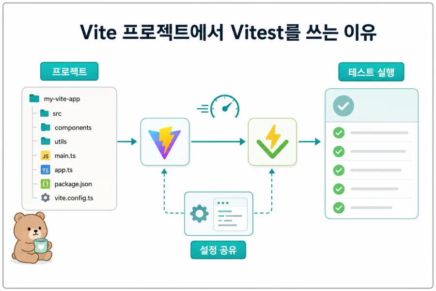 Vite 프로젝트에서 Vitest 테스트 흐름을 보여주는 다이어그램