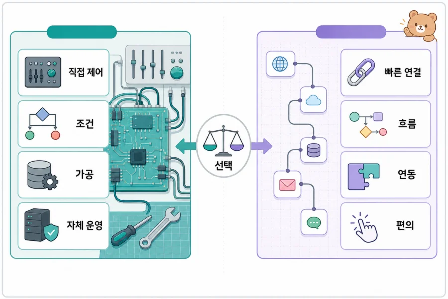 n8n과 Make의 자격 증명, 검수, 실패 로그를 분리해 관리하는 구조