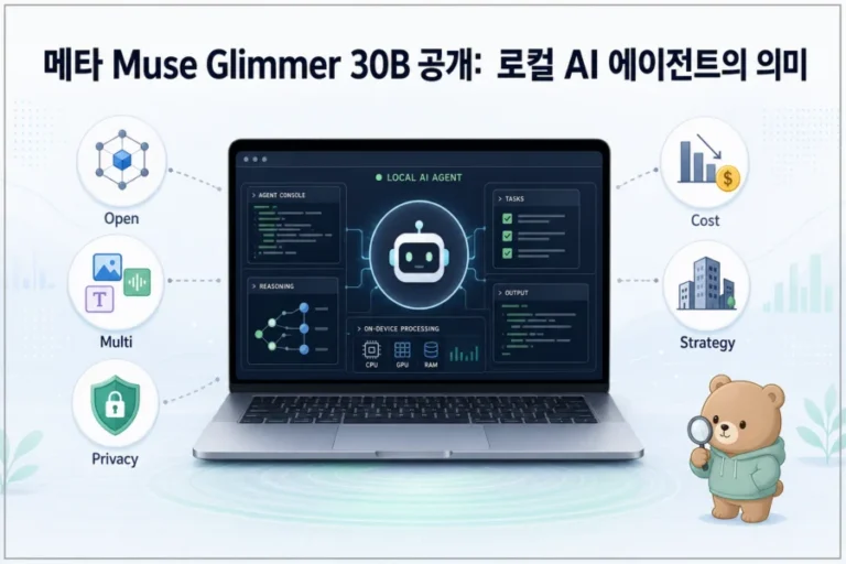 노트북에서 실행되는 Meta Muse Glimmer 30B 로컬 AI 에이전트 개념 이미지