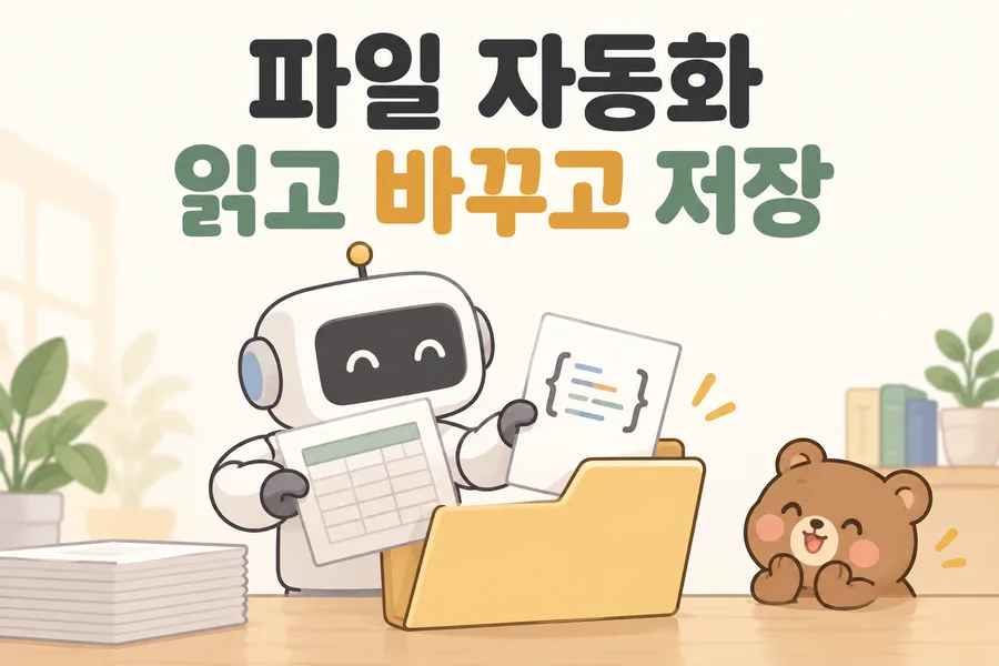 CSV JSON 파일 자동화 Node.js 읽기 검증 변환 저장 1 표와 문서를 정리하는 장치로 표현한 CSV·JSON 파일 자동화 표지