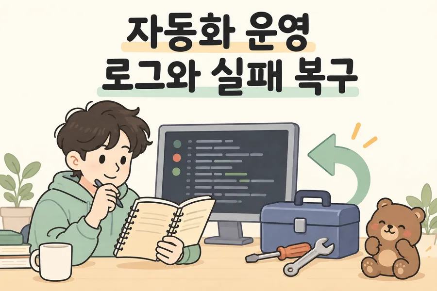 운영 기록 노트와 복구 도구로 표현한 자동화 운영 표지