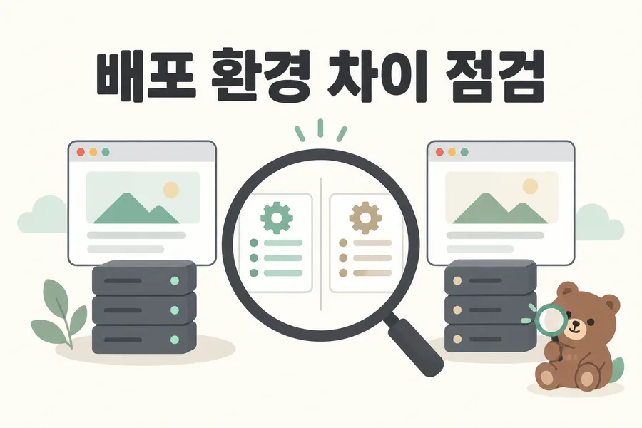 두 서버 환경을 비교하는 배포 환경 차이 점검 표지