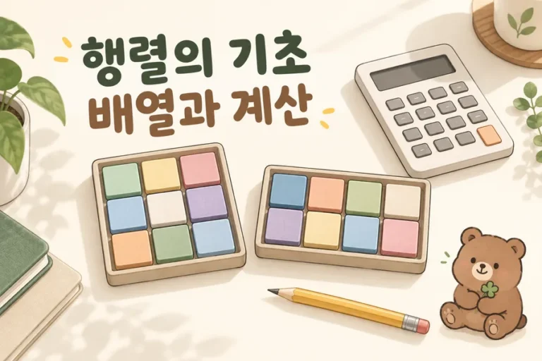 격자 타일과 계산기로 표현한 행렬의 기초 표지