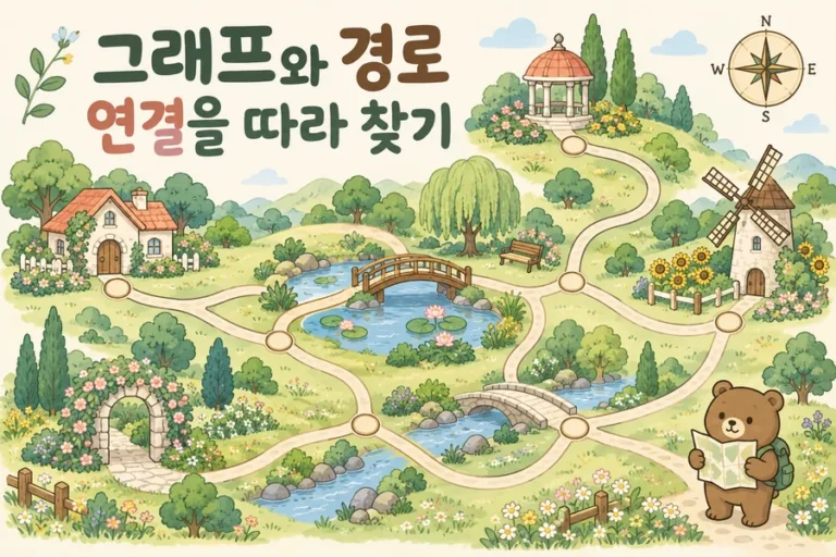 길과 나침반으로 표현한 그래프와 경로 탐색 표지
