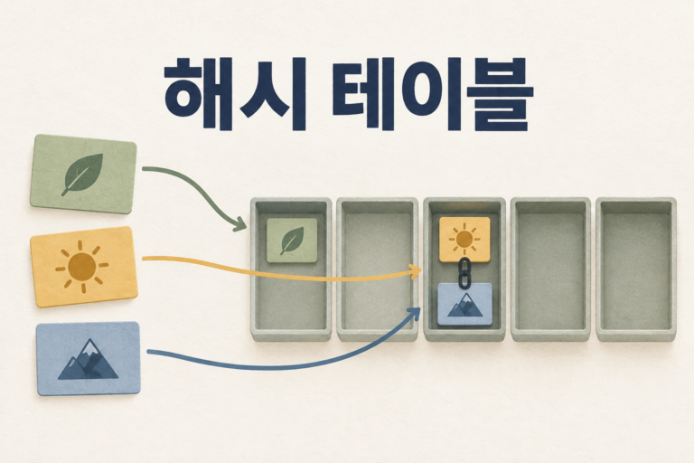 해시 테이블의 핵심 구조를 표현한 개념 표지