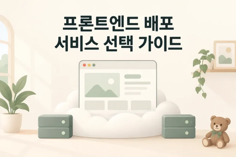 구름 위 브라우저와 서버로 표현한 프론트엔드 배포 서비스 선택 표지