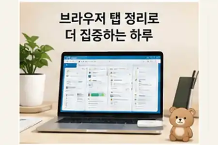 브라우저 탭이 많아진 상황을 정리하는 작업 화면