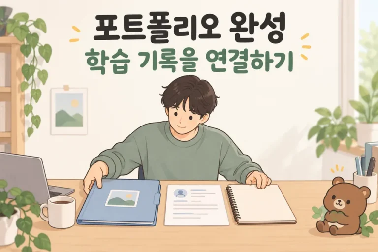 포트폴리오 완성 학습 기록을 연결하기 주제 일러스트