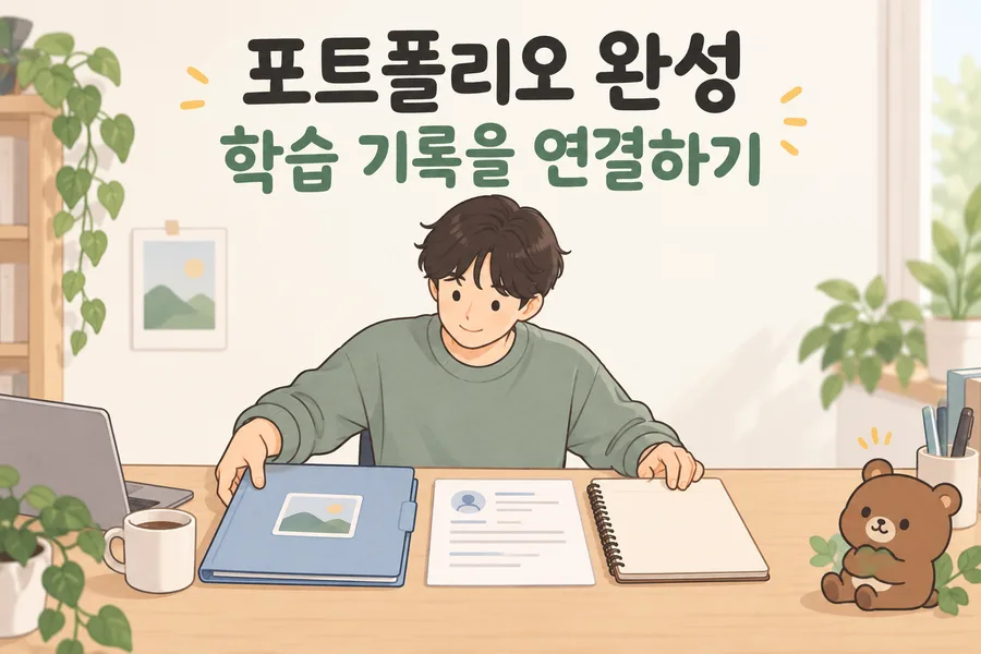 포트폴리오 완성 학습 기록을 연결하기 주제 일러스트