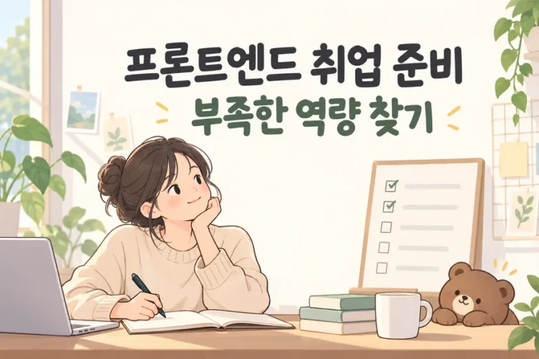 프론트엔드 취업 준비 부족한 역량 찾기 주제 일러스트