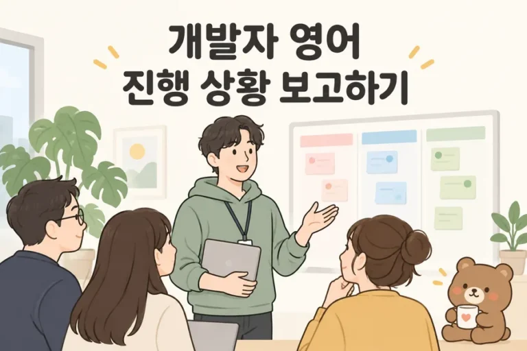 개발자 영어 진행 상황 보고하기 주제 일러스트