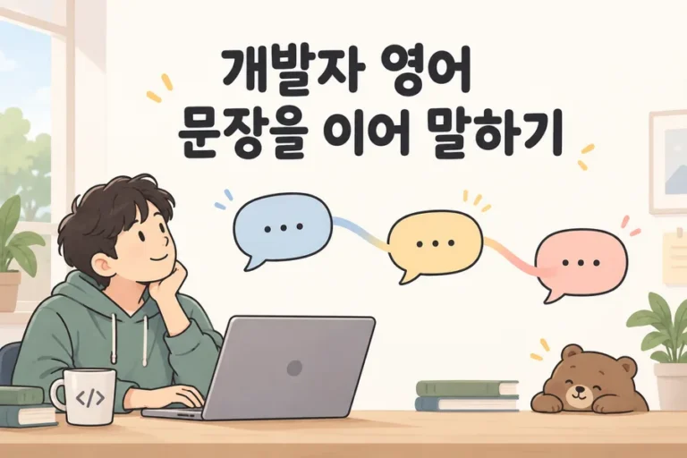 개발자 영어 문장을 이어 말하기 주제 일러스트