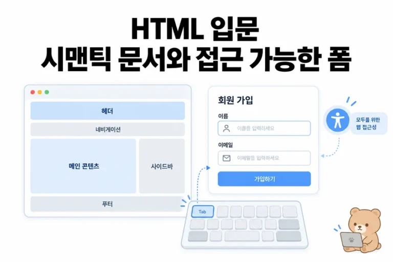 HTML 입문: 시맨틱 문서와 접근 가능한 폼 대표 일러스트