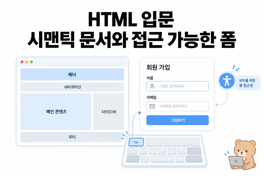 HTML 입문: 시맨틱 문서와 접근 가능한 폼 만들기 대표 일러스트