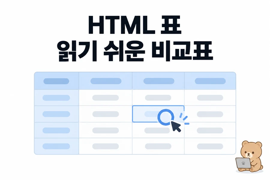 HTML 표 만들기: caption·scope로 비교표를 읽기 쉽게, 모바일에서는 표만 스크롤하기 대표 일러스트
