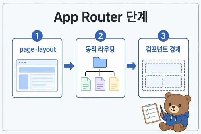 App Router 단계: page·layout, 동적 라우팅, 컴포넌트 경계