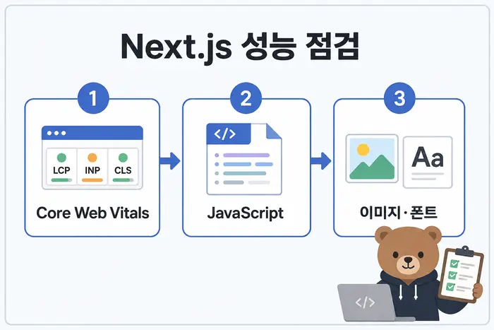 Next.js 성능 점검: Core Web Vitals, JavaScript, 이미지·폰트