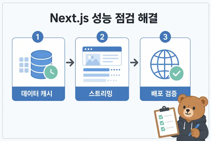 Next.js 성능 점검 해결: 데이터 캐시, 스트리밍, 배포 검증