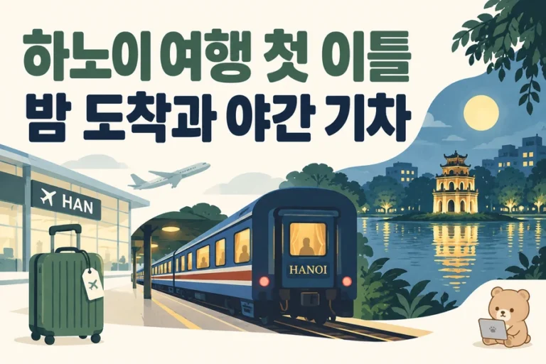 하노이 여행 첫 이틀: 밤 도착과 SP3 야간 기차 주제 일러스트