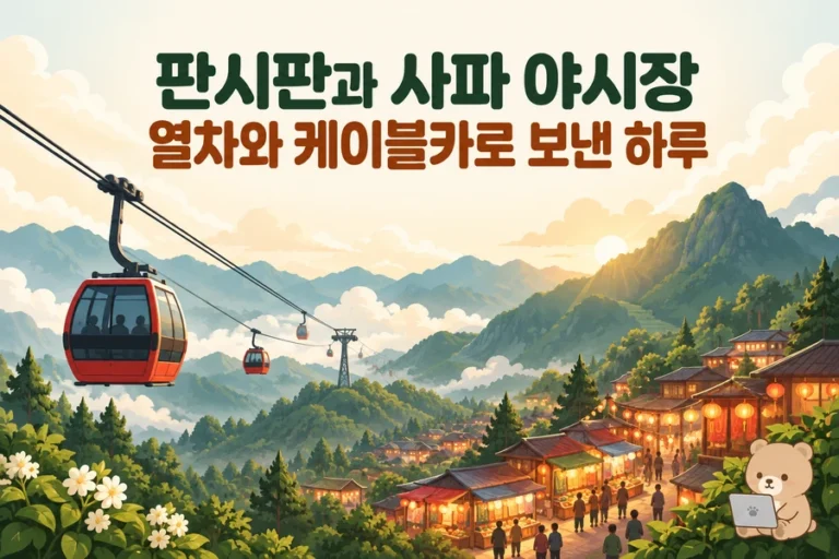 판시판과 사파 야시장: 열차·케이블카로 보낸 하루 주제 일러스트
