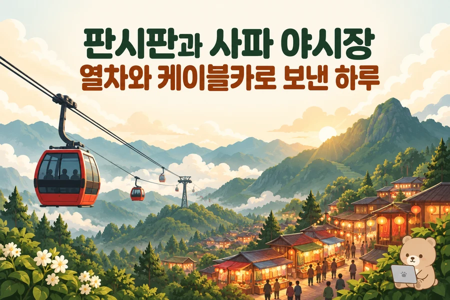 판시판과 사파 야시장: 열차·케이블카로 보낸 하루 주제 일러스트