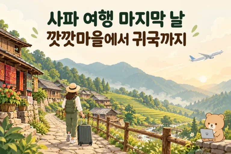 사파 마지막 날: 깟깟마을과 노이바이 공항 귀국 주제 일러스트