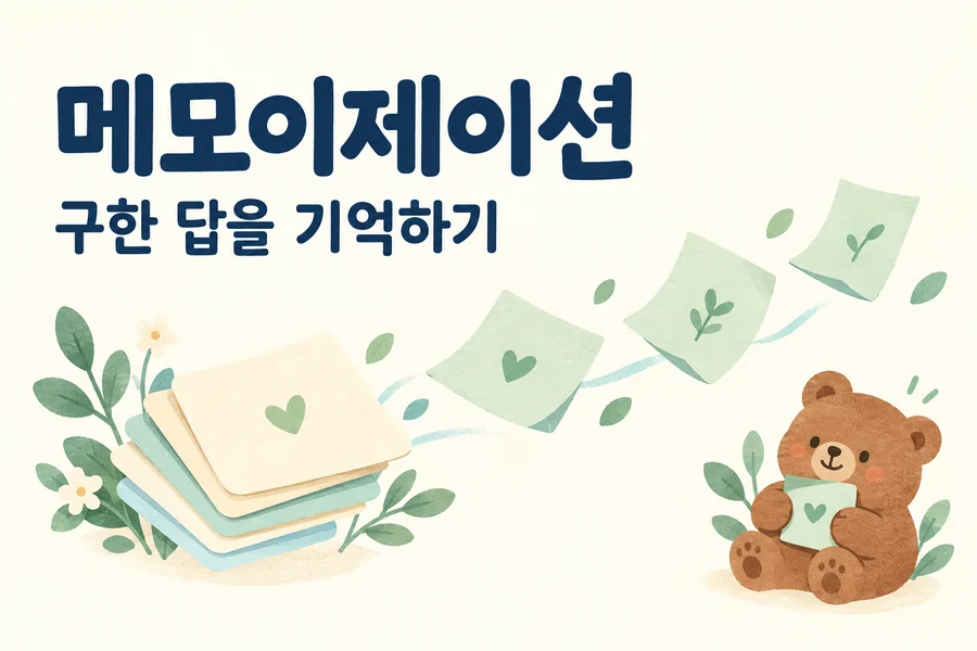 DP 메모이제이션: 피보나치의 중복 호출 줄이기 주제를 표현한 밝은 일러스트와 작은 곰 표지