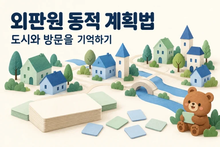 외판원 DP: 현재 도시와 방문 집합을 함께 저장하기 주제를 표현한 밝은 일러스트와 작은 곰 표지